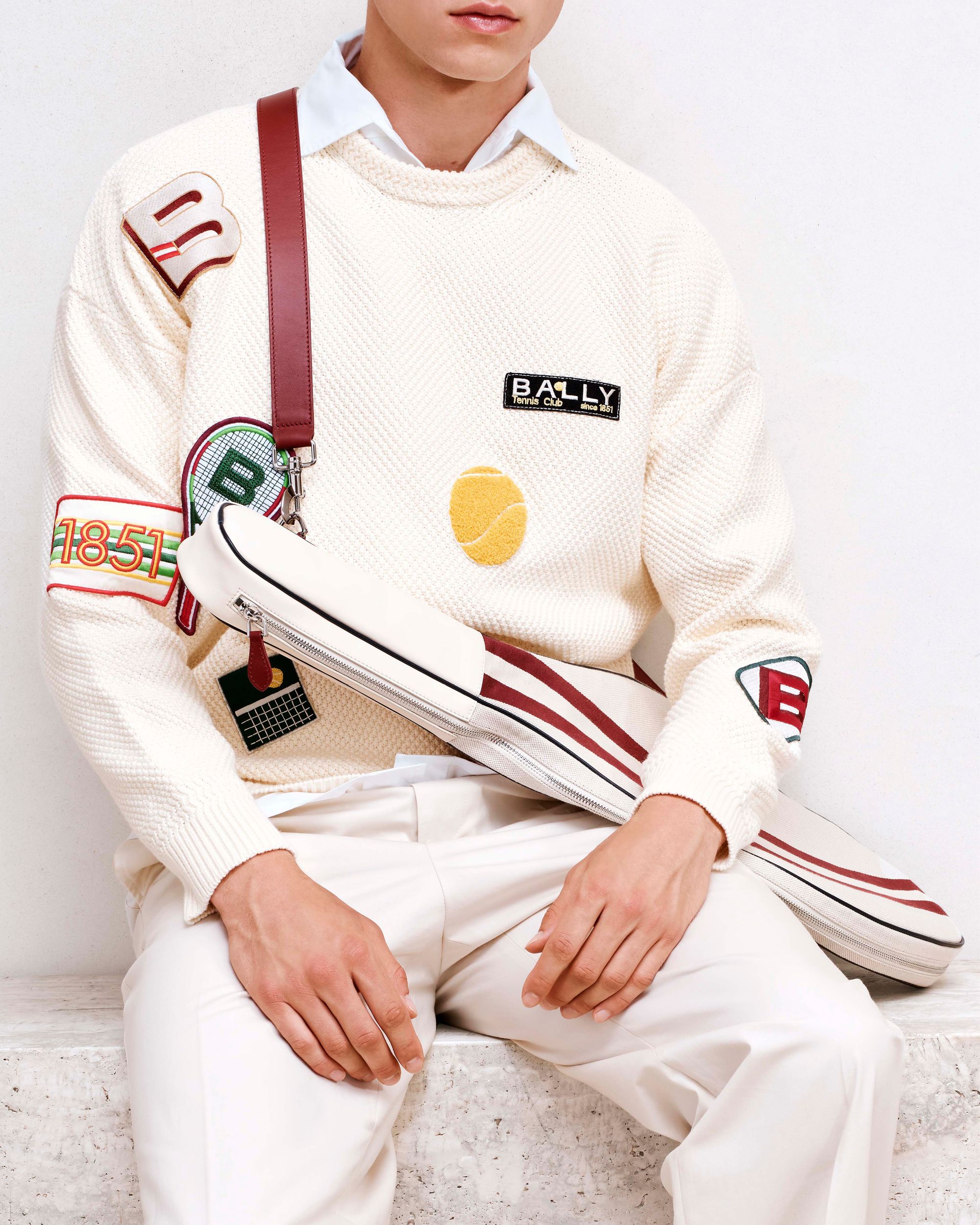 Bally Global - Housse de raquette de la collection Tennis en toile de coton naturelle et cuir - Beige