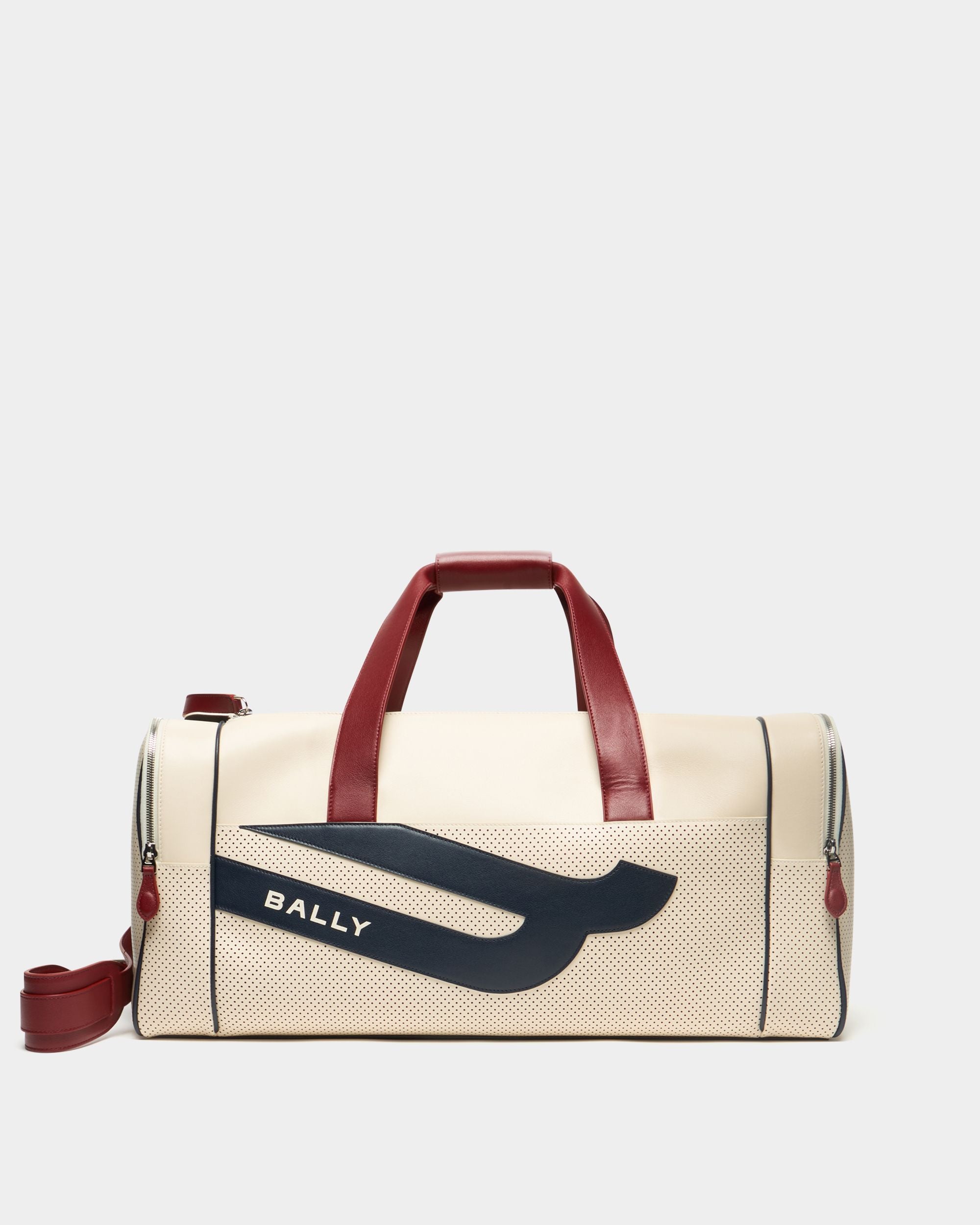 Bally Global - Sac de voyage de la collection Tennis en cuir perforé ivoire - Blanc