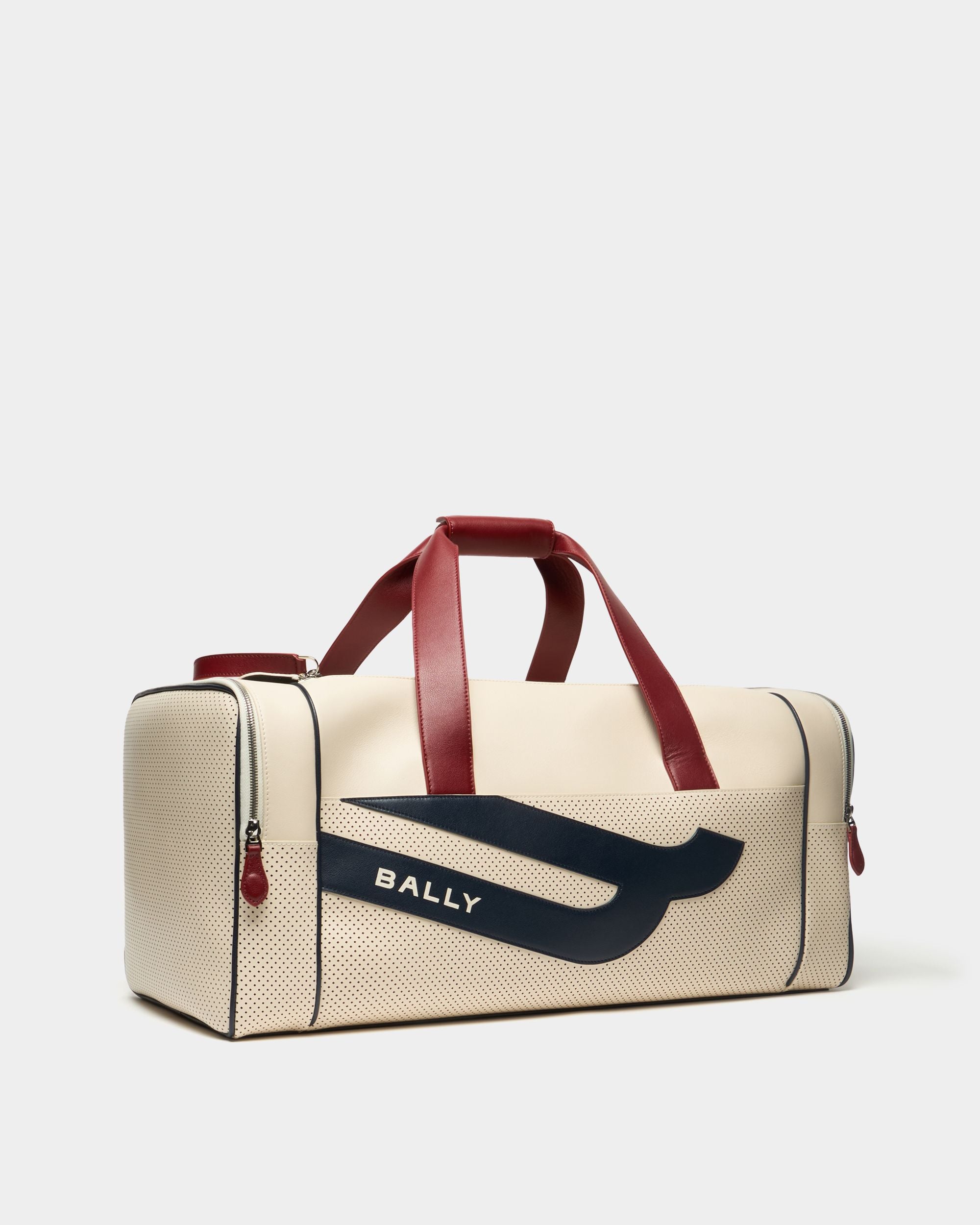 Bally Global - Sac de voyage de la collection Tennis en cuir perforé ivoire - Blanc