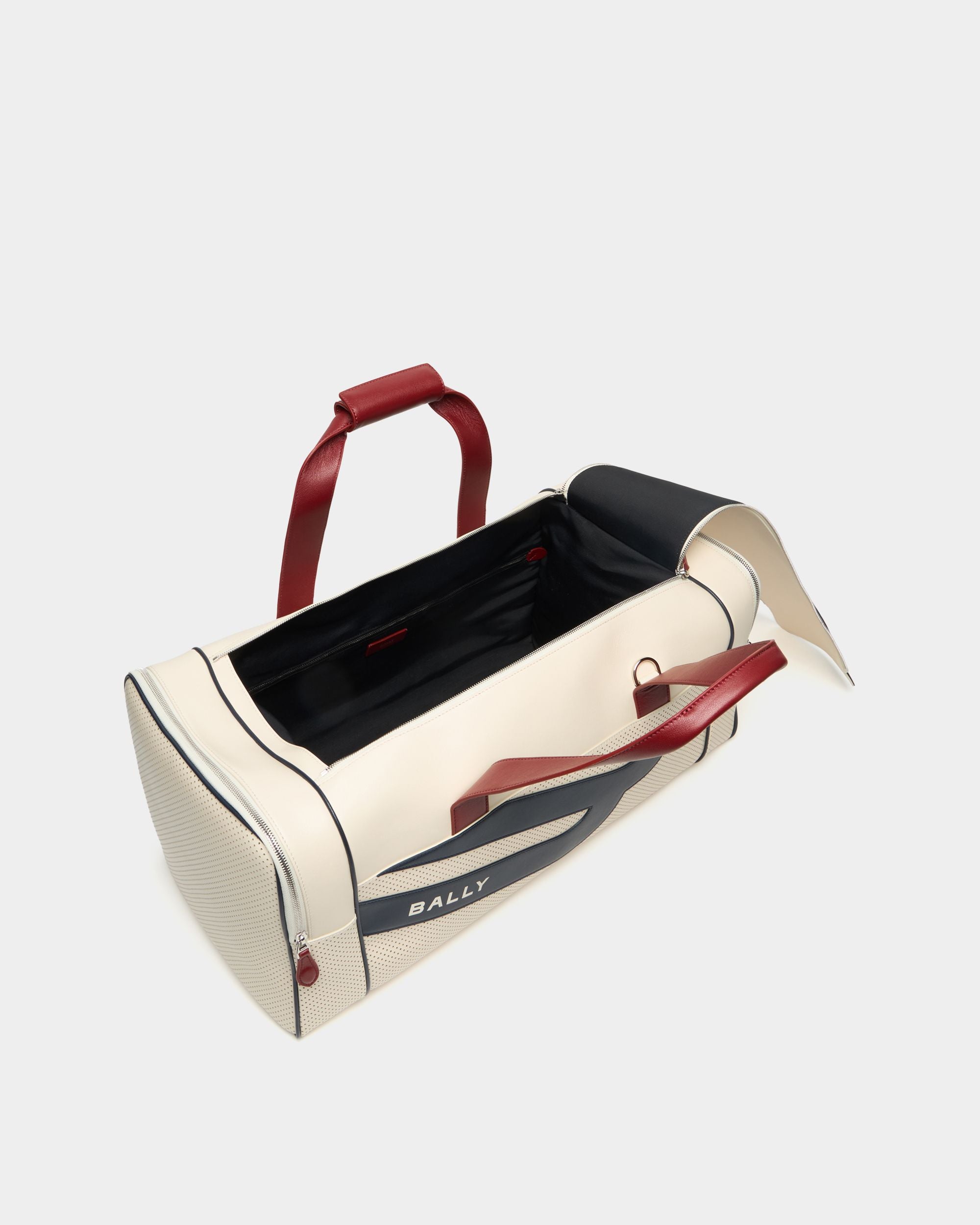 Bally Global - Sac de voyage de la collection Tennis en cuir perforé ivoire - Blanc