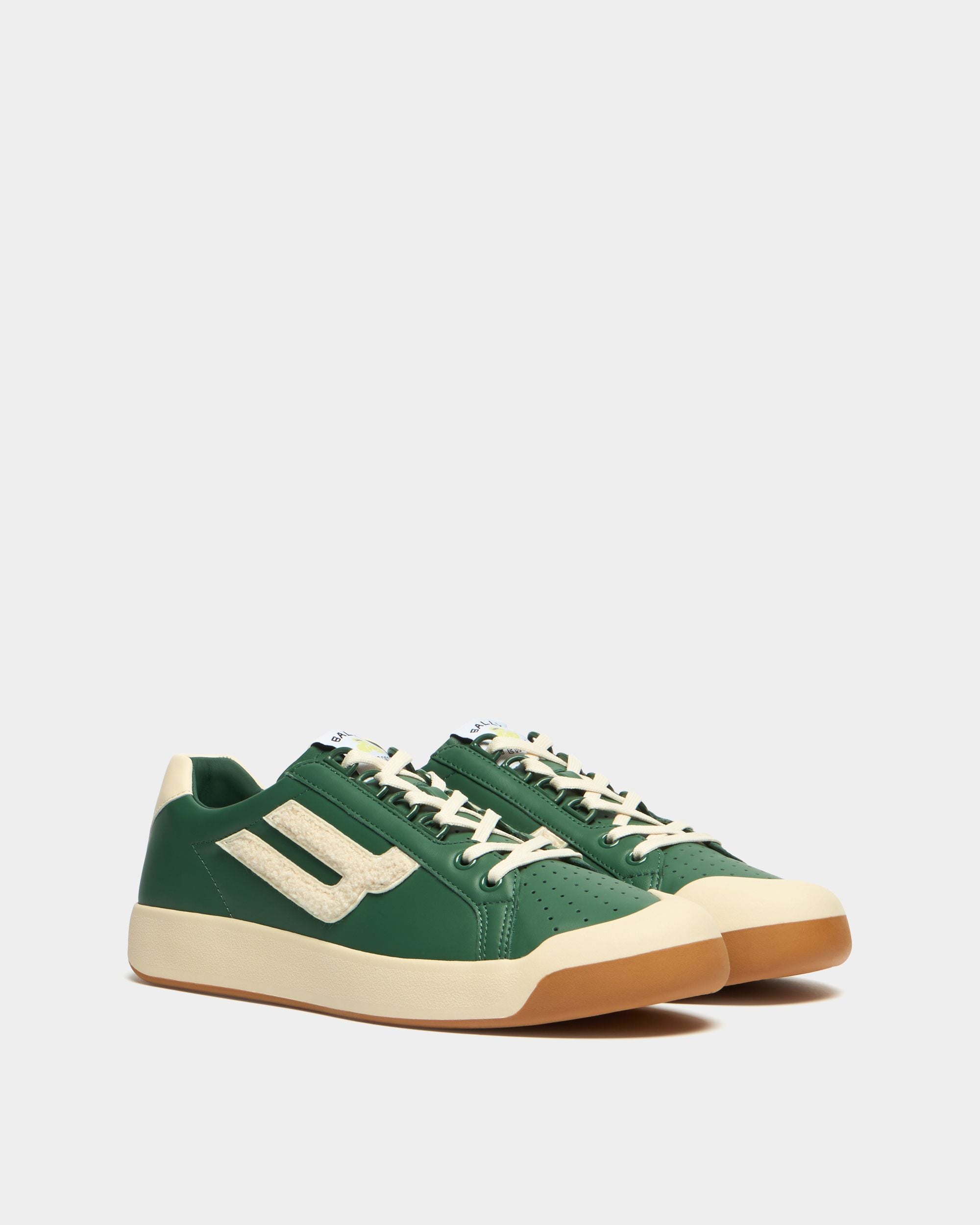 Bally Global - Sneakers de la collection Tennis en cuir vert et blanc - Vert