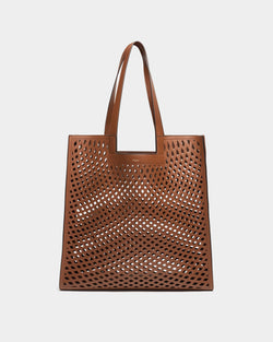 Easy Bally Tote Bag in Brown Laser-Cut Leather