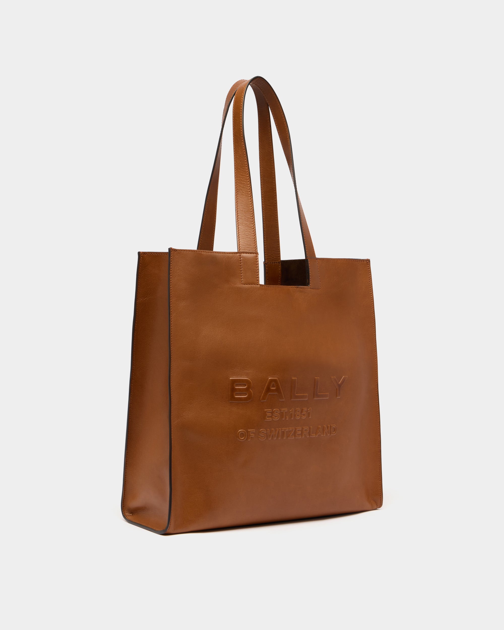 Bally Global - Tote Bag Easy Bally In Pelle Amber Brown - Marrone