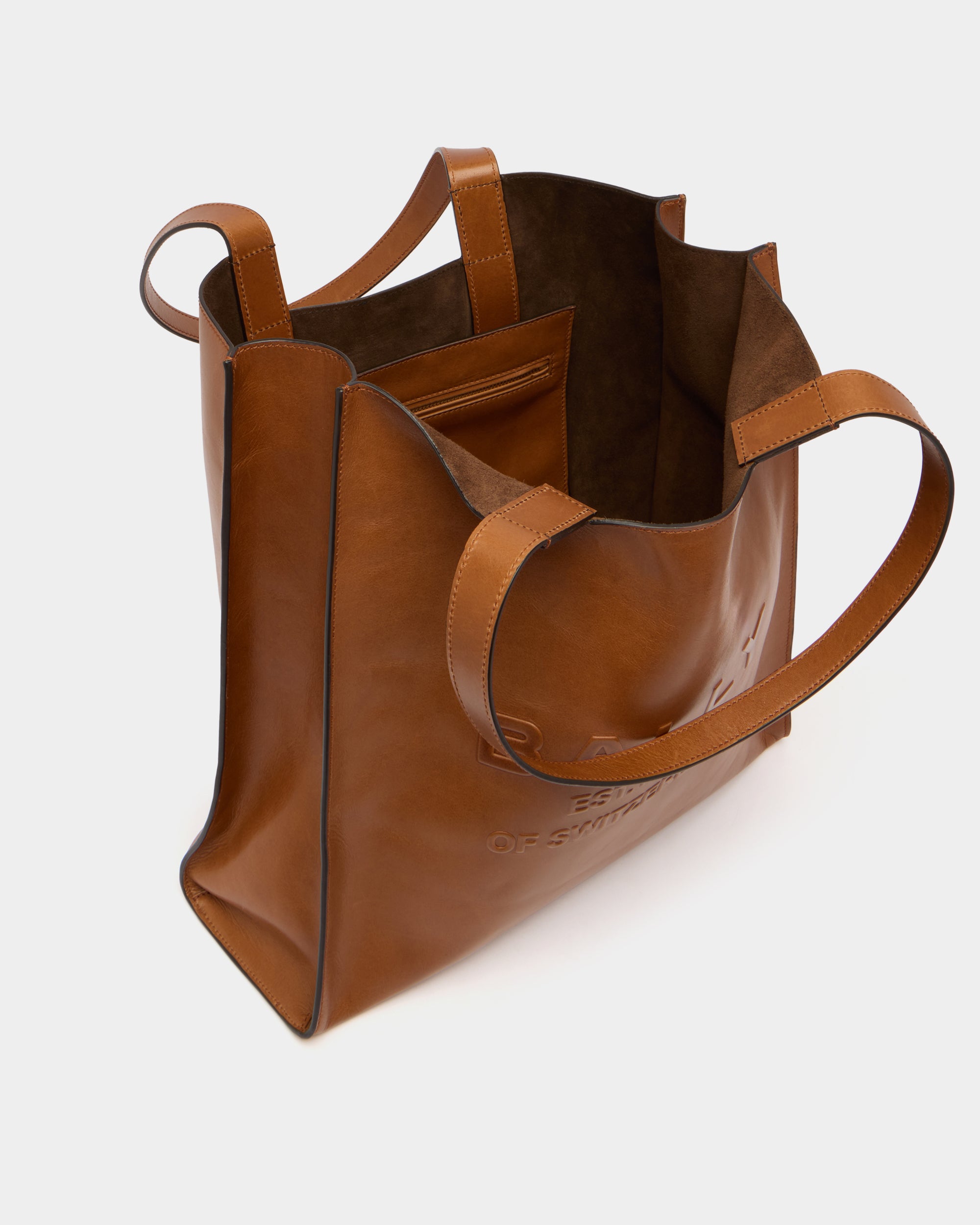 Bally Global - Tote Bag Easy Bally In Pelle Amber Brown - Marrone