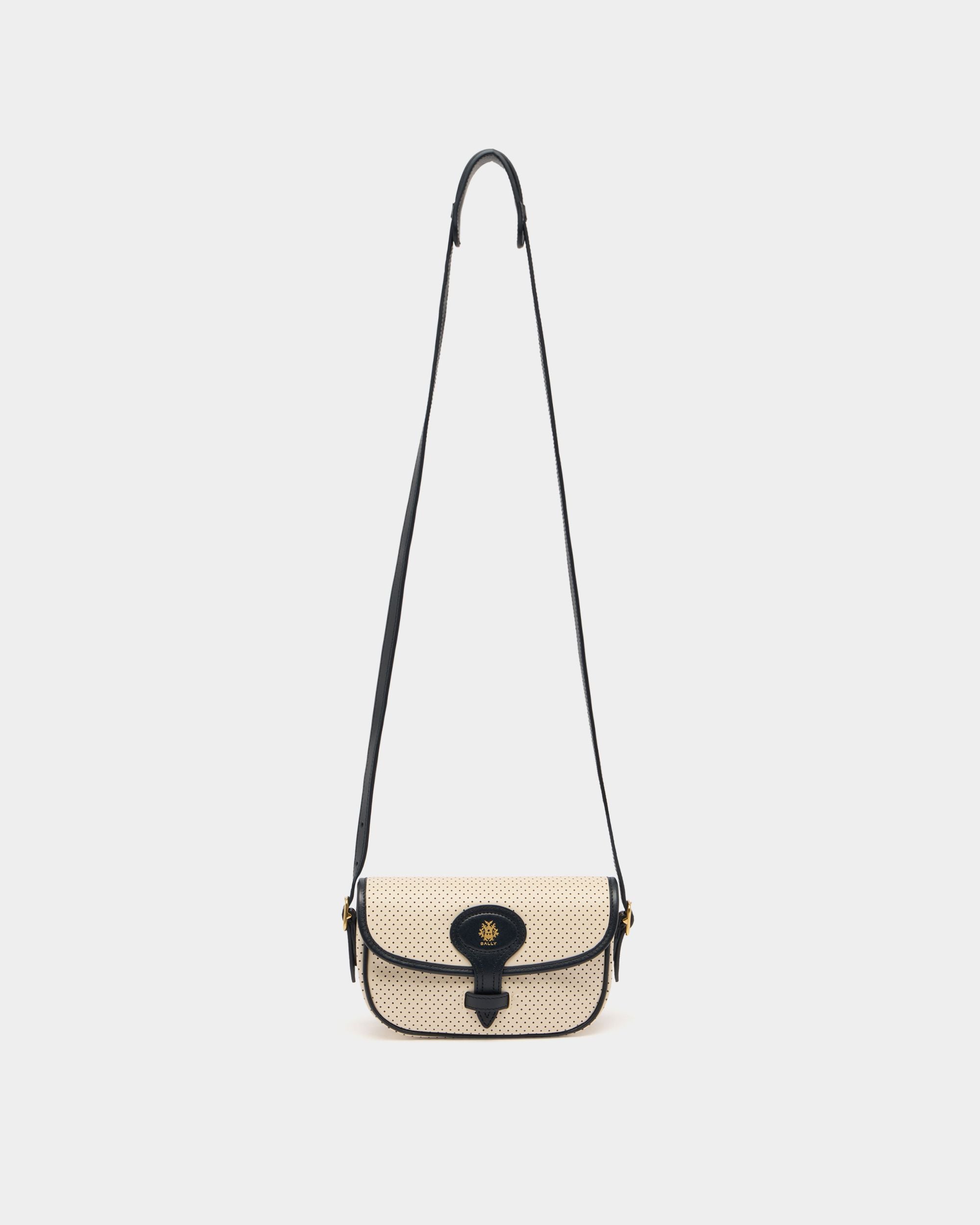 Bally Global - Mini-sac de la collection Tennis en cuir perforé ivoire et bleu - Blanc