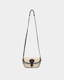 Mini-sac de la collection Tennis en cuir perforé ivoire et bleu