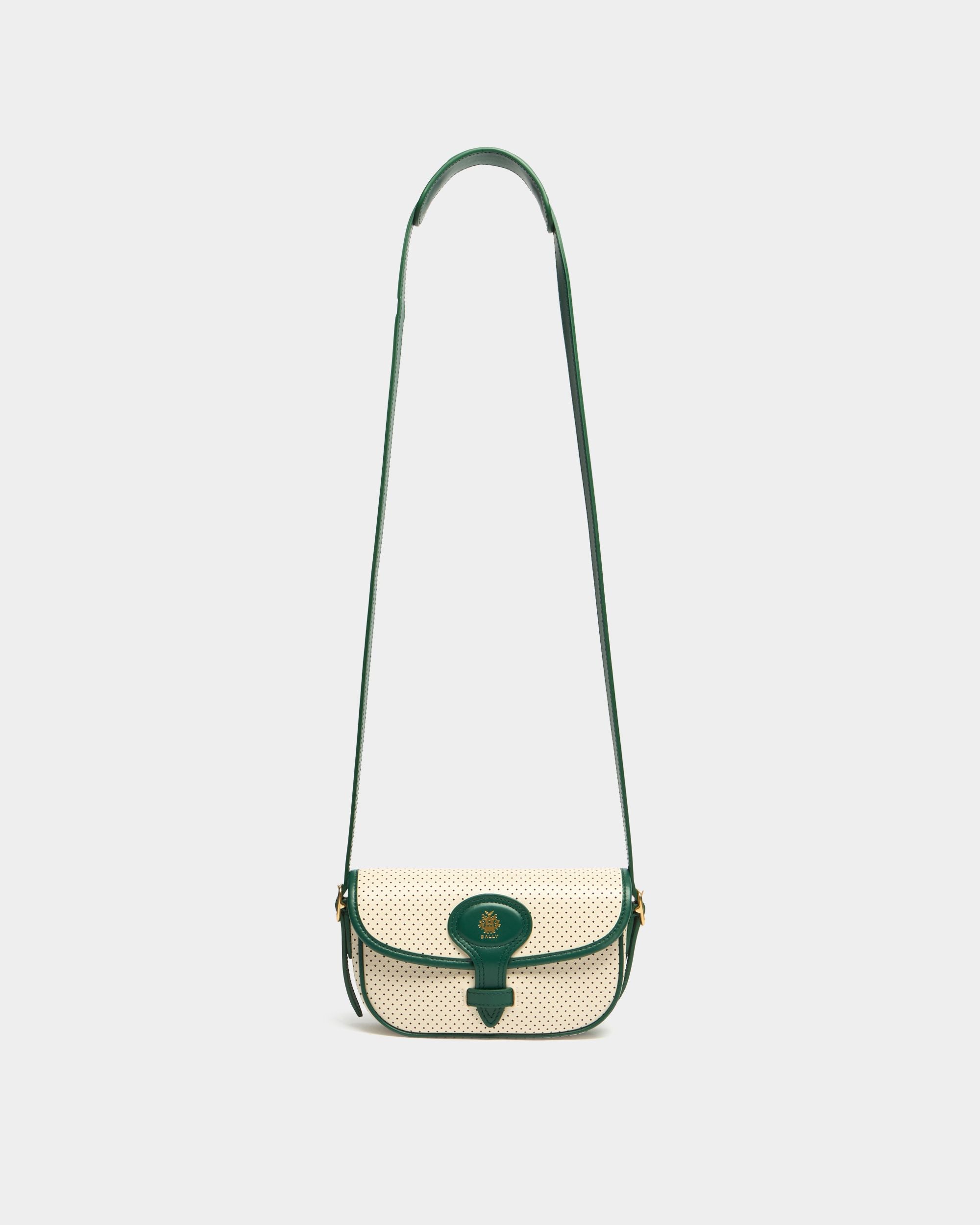 Bally Global - Mini-sac de la collection Tennis en cuir perforé ivoire et vert - Blanc