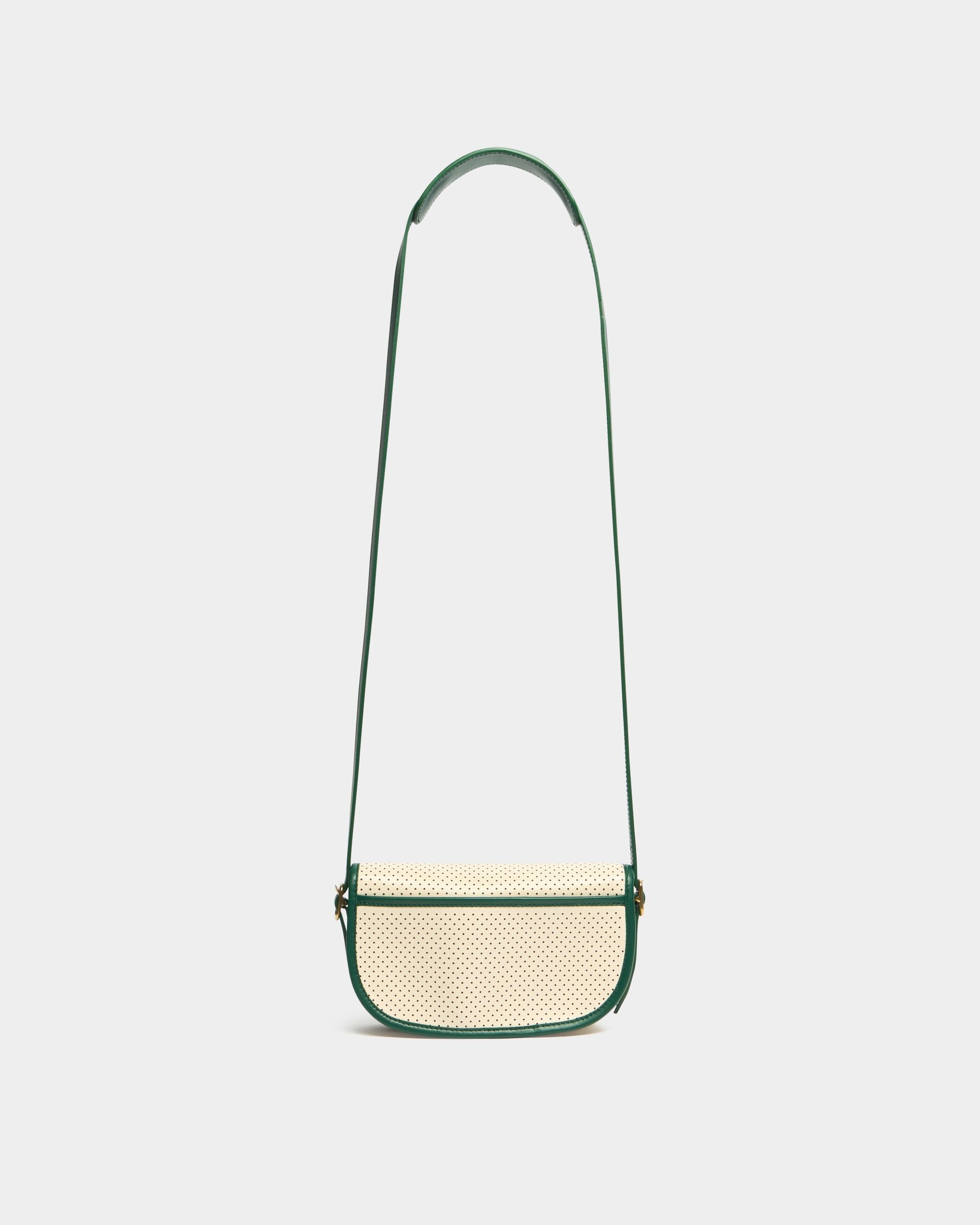 Bally Global - Mini-sac de la collection Tennis en cuir perforé ivoire et vert - Blanc