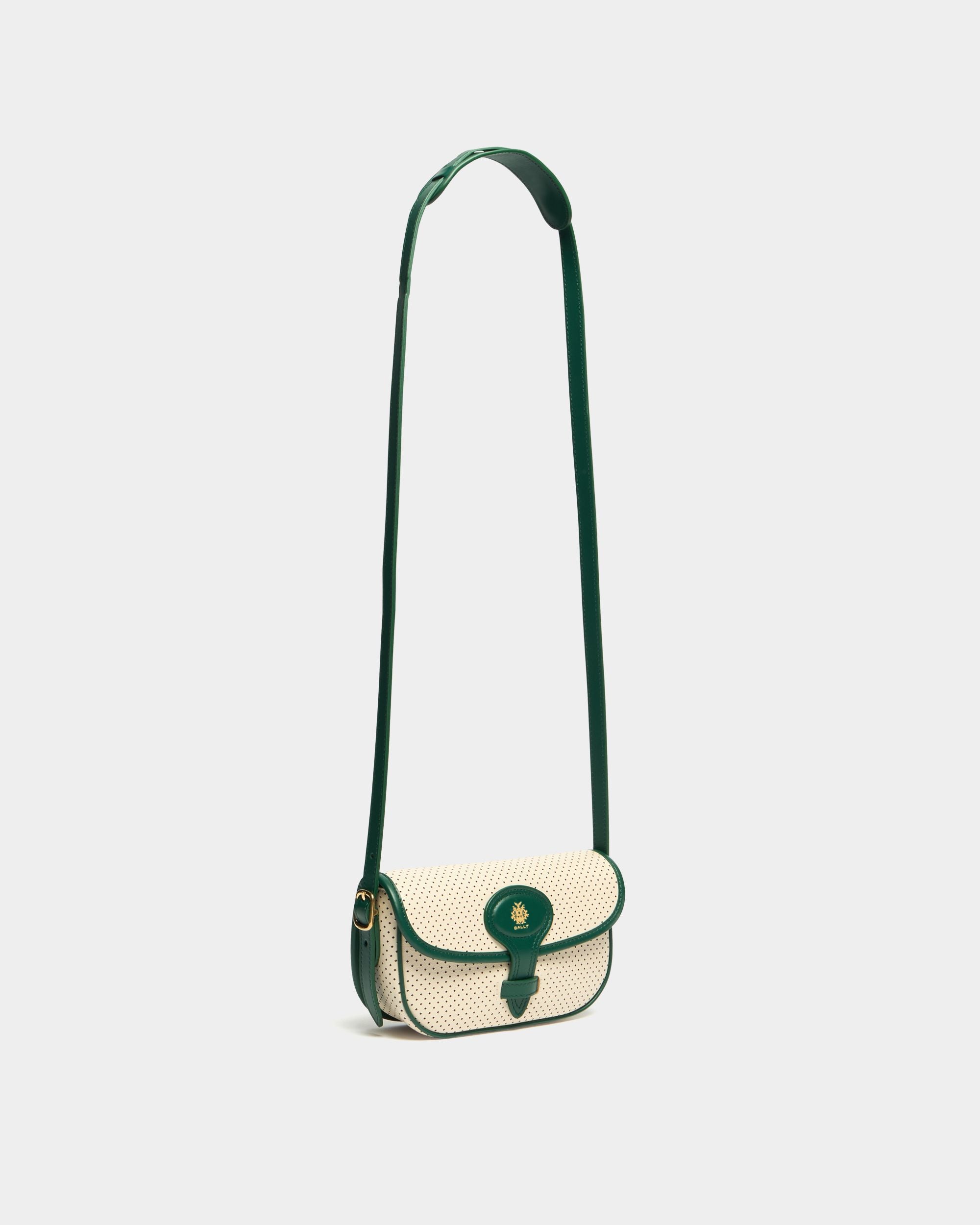 Bally Global - Mini-sac de la collection Tennis en cuir perforé ivoire et vert - Blanc