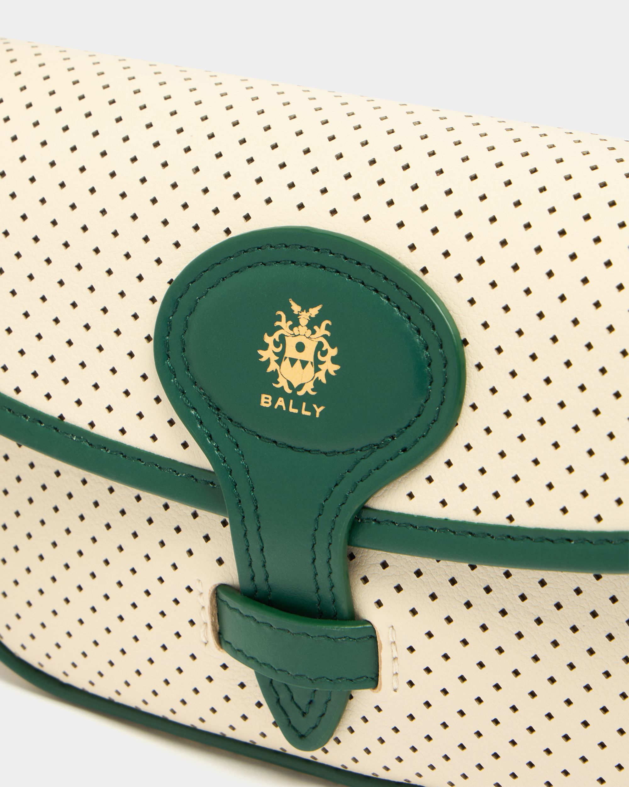 Bally Global - Mini-sac de la collection Tennis en cuir perforé ivoire et vert - Blanc