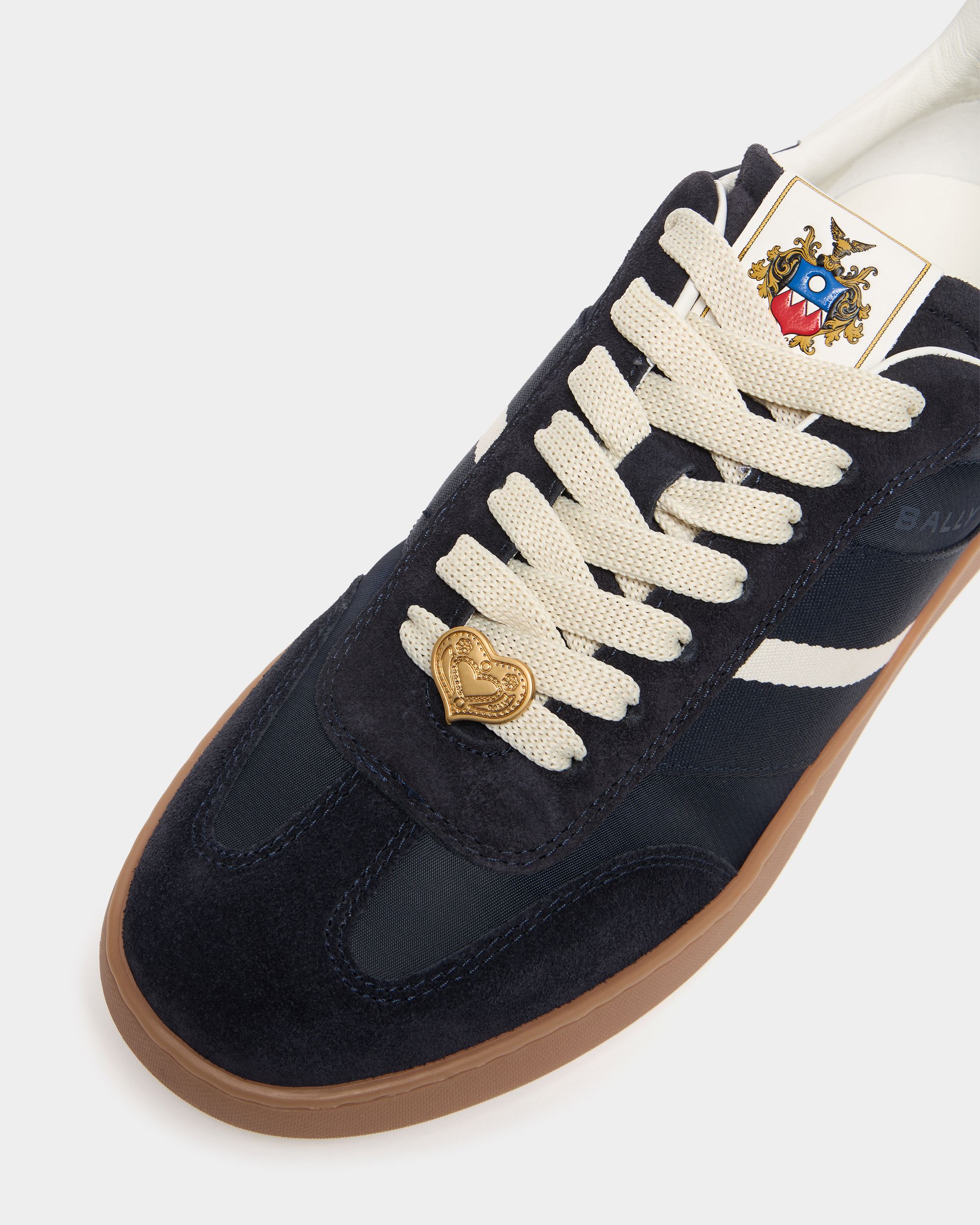 Bally Global - Retro Crest Sneaker in Navy Blue and White Fabric - Blue
