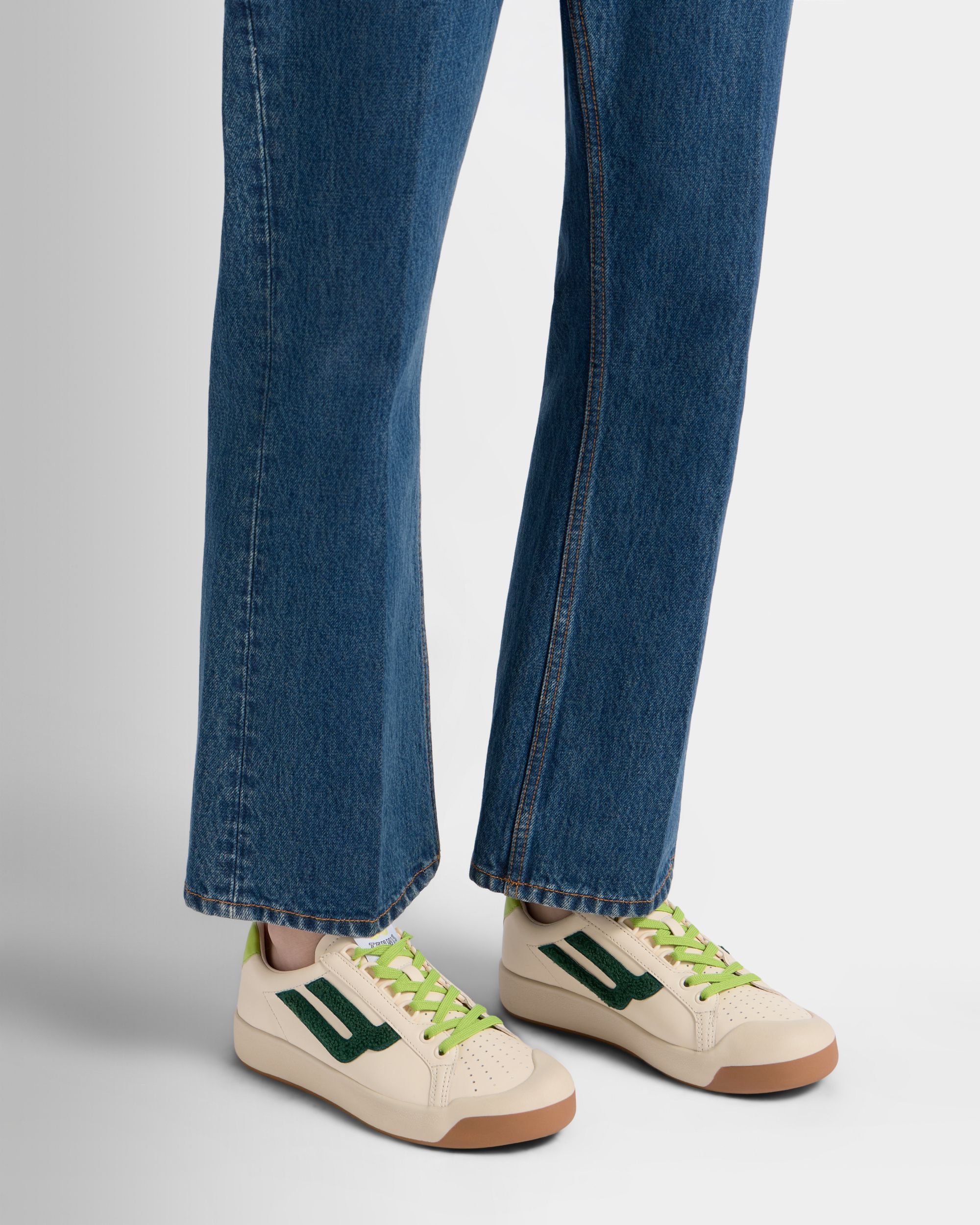 Bally Global - Sneaker de la collection Tennis en cuir ivoire et vert - Blanc