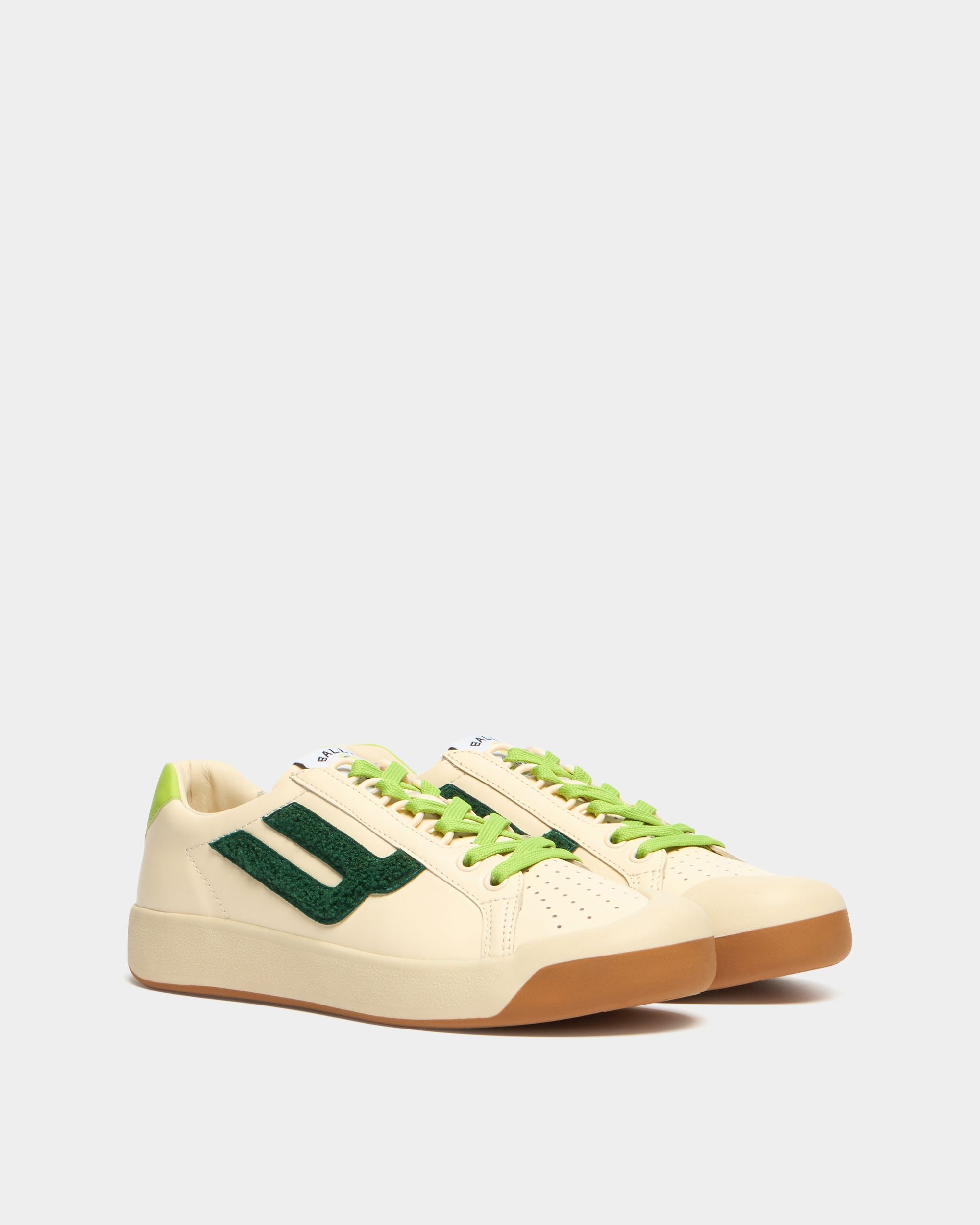 Bally Global - Sneaker de la collection Tennis en cuir ivoire et vert - Blanc