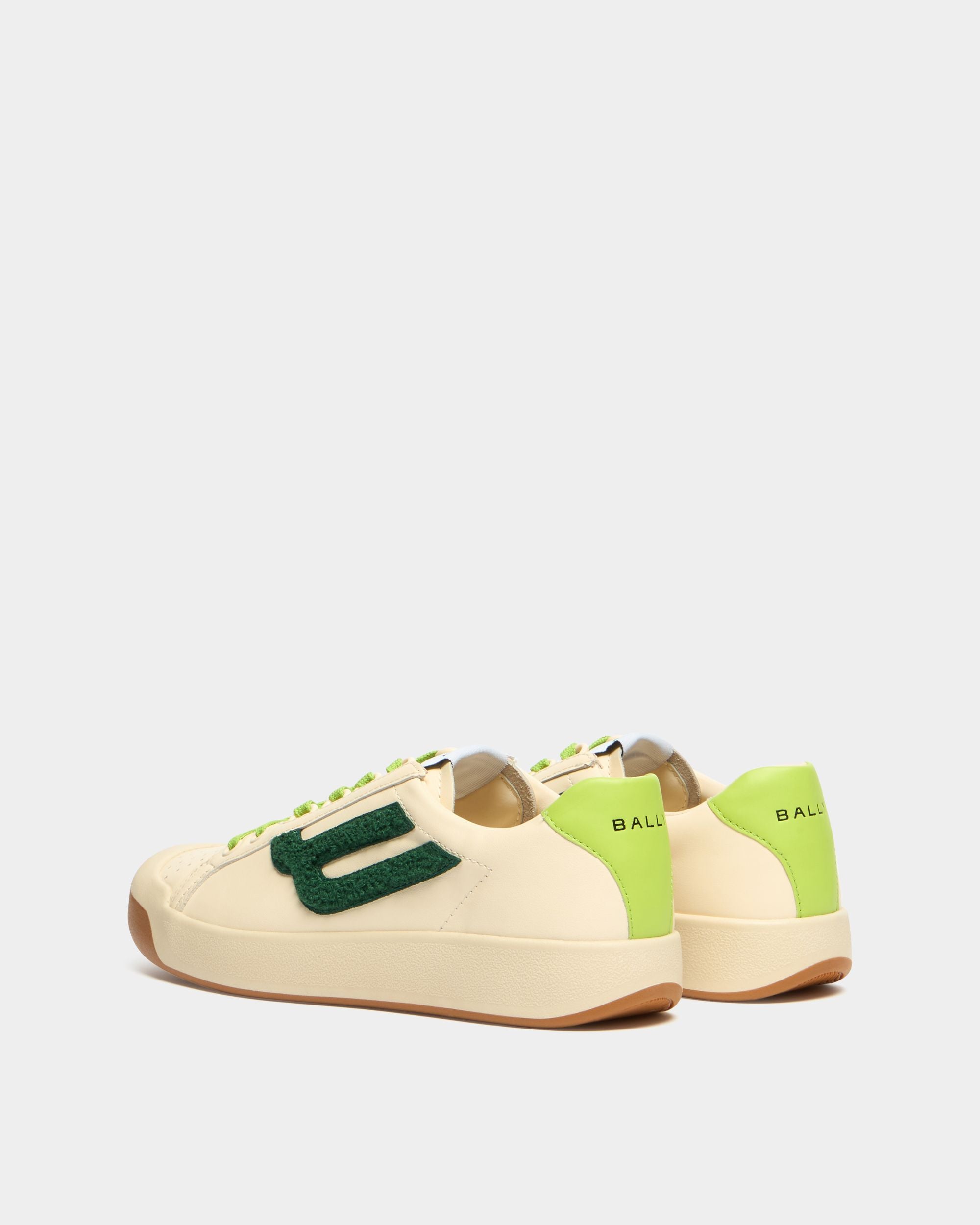 Bally Global - Sneaker de la collection Tennis en cuir ivoire et vert - Blanc