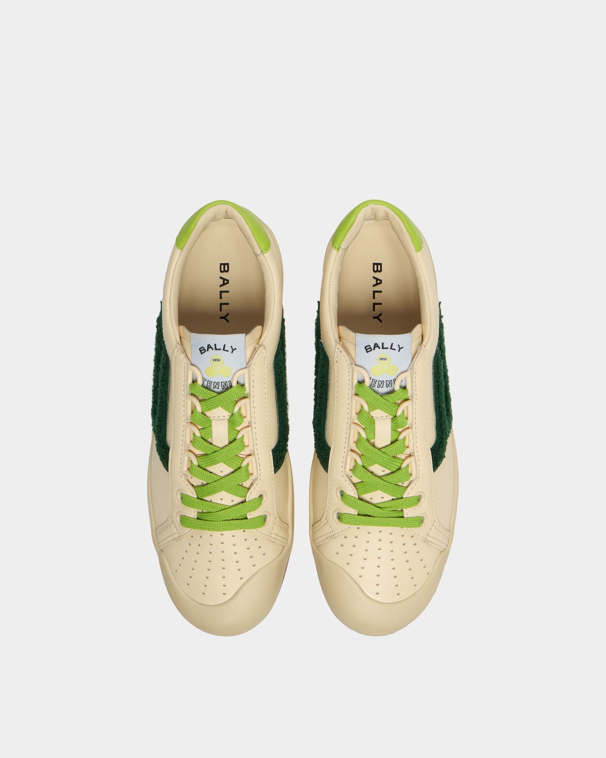 Bally Global - Sneaker de la collection Tennis en cuir ivoire et vert - Blanc