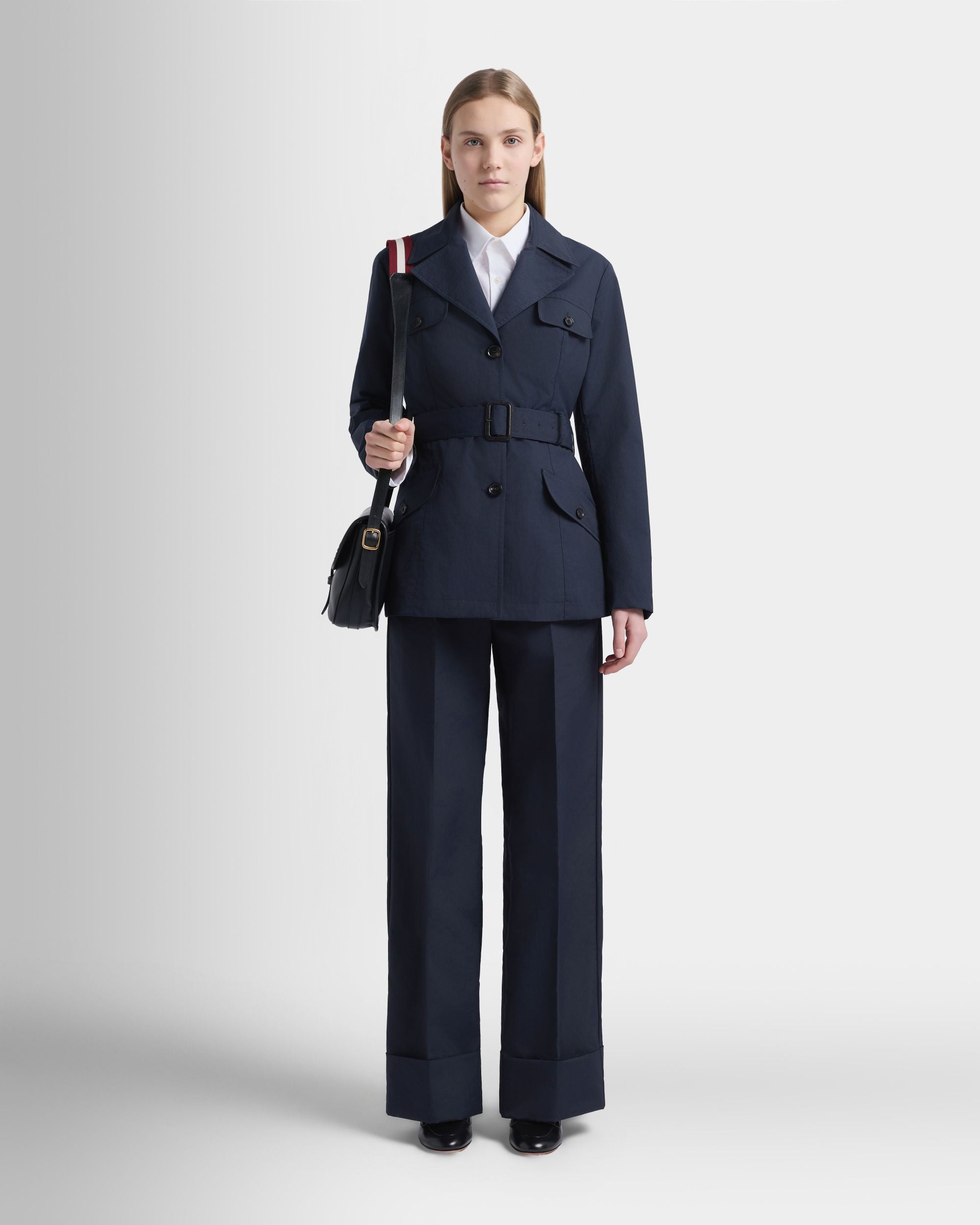 Bally Global - Belted Jacket in Navy Blue Nylon - Blue