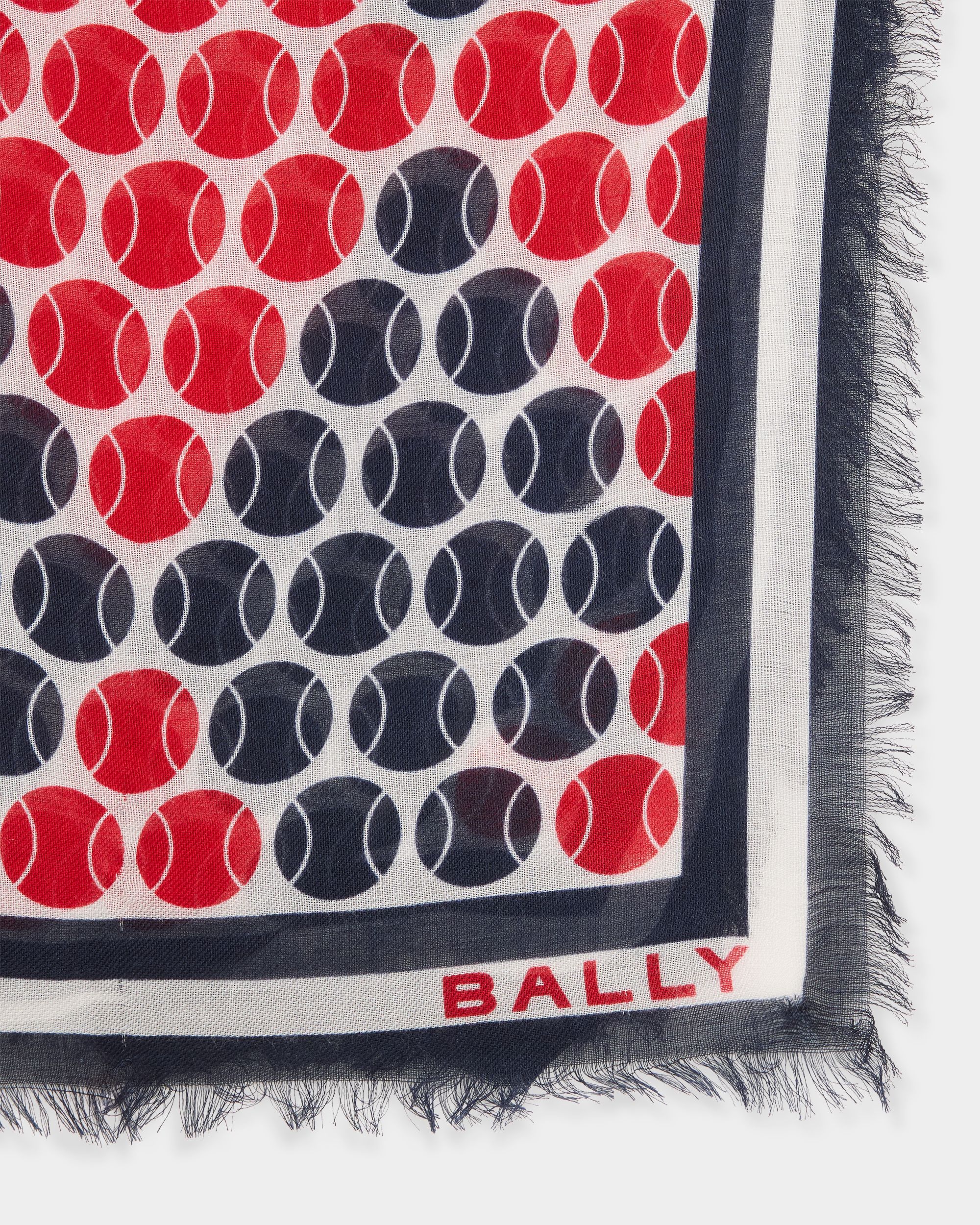 Bally Global - Bufanda de la colección Tennis en modal y seda azul marino y rojo con estampado de tenis - Multicolor