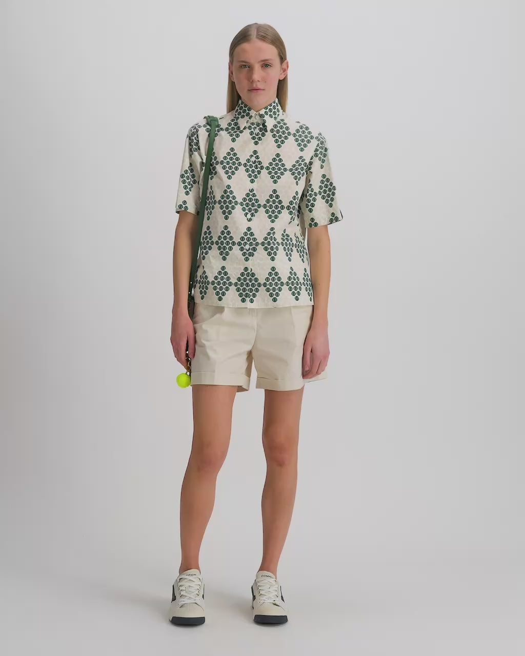 Bally Global - Mini-sac de la collection Tennis en cuir perforé ivoire et vert - Blanc