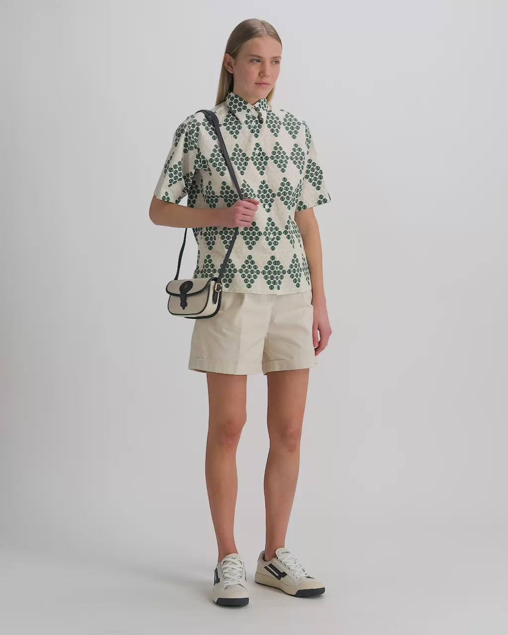 Bally Global - Tennis Collection Minibag in Ivory and Blue Perforated Leather - White